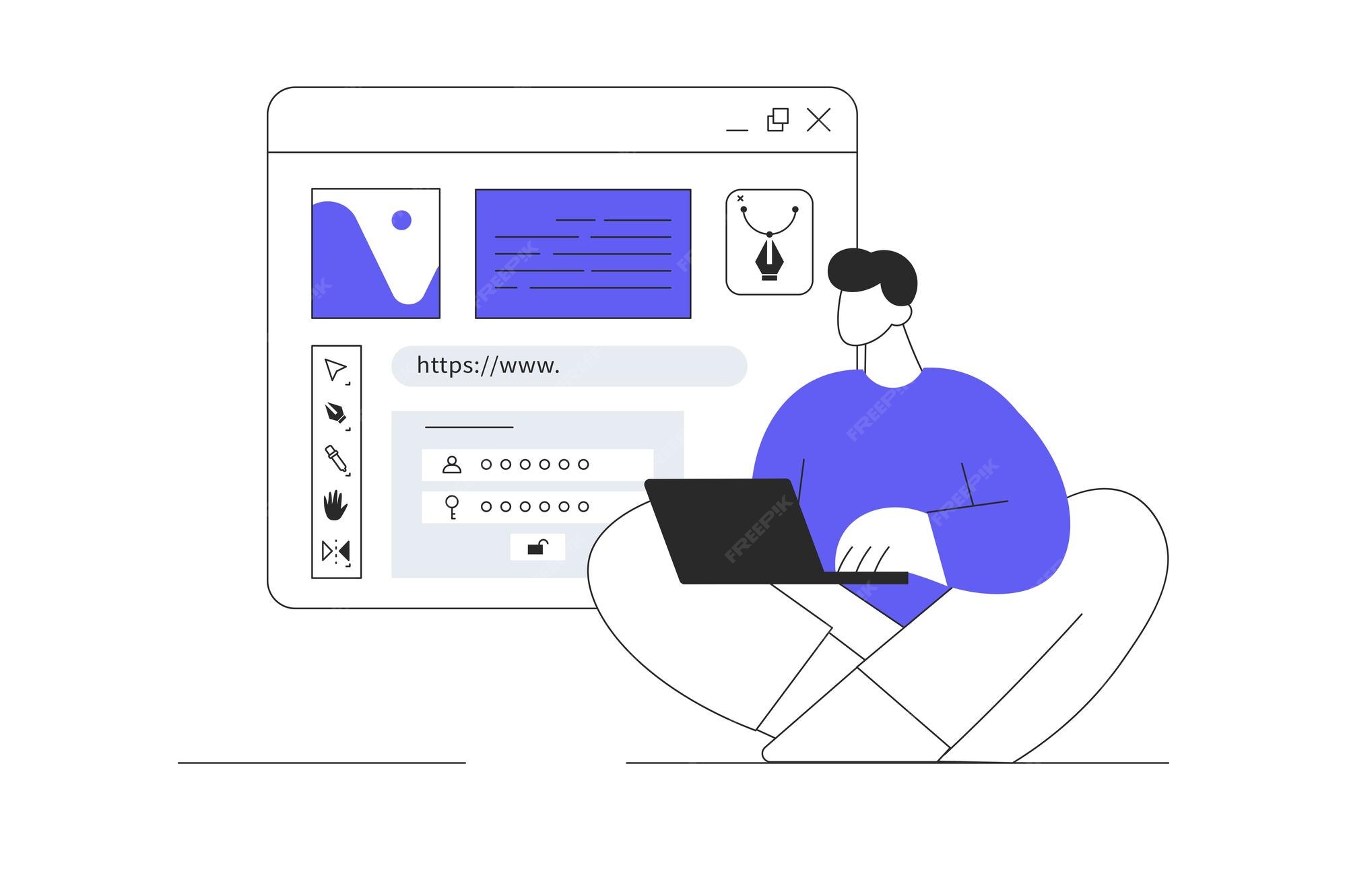 Ux ui design interface elements and browser windows on webpage designer ...