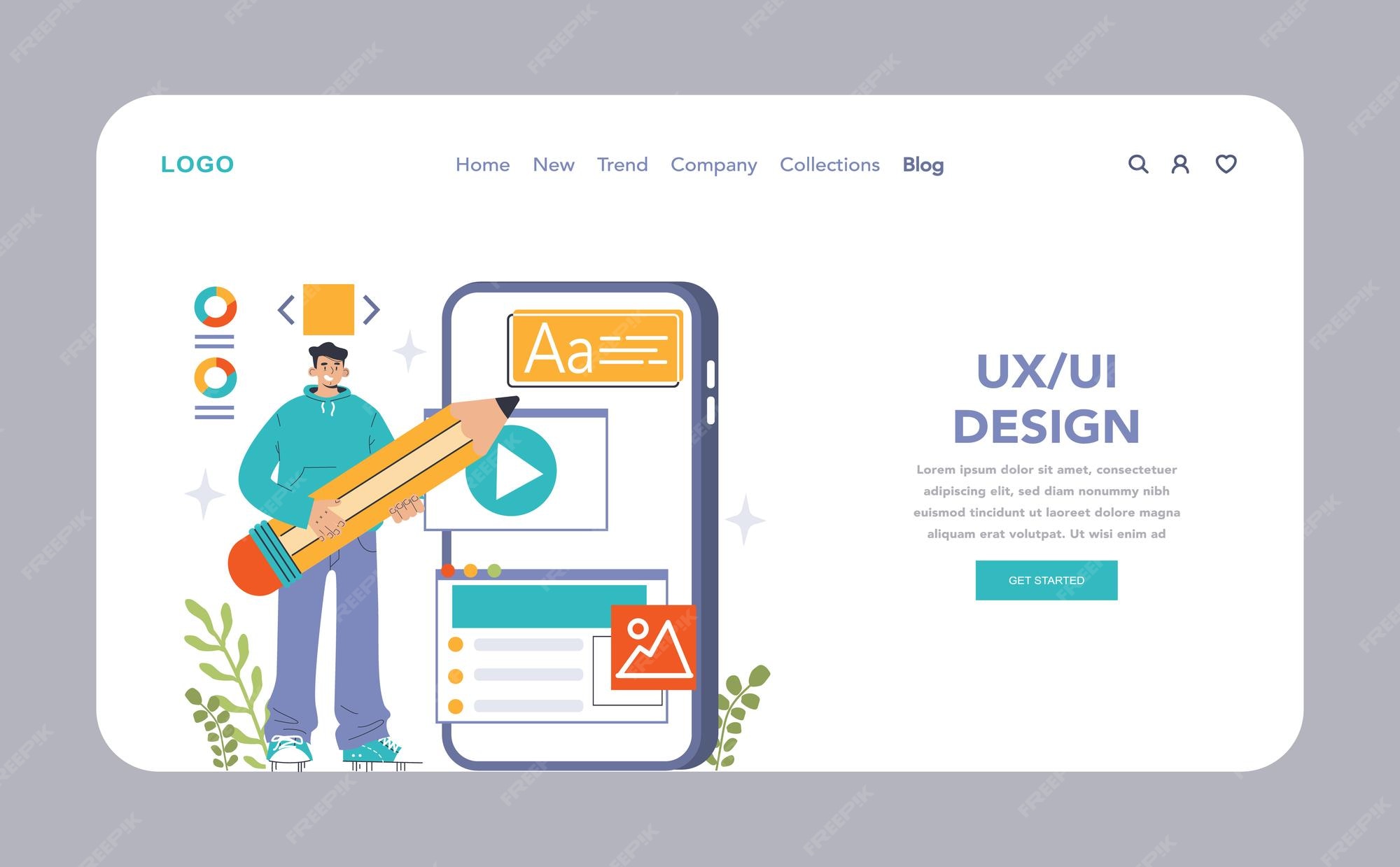 Premium Vector | Ux and ui design web banner or landing page app or ...