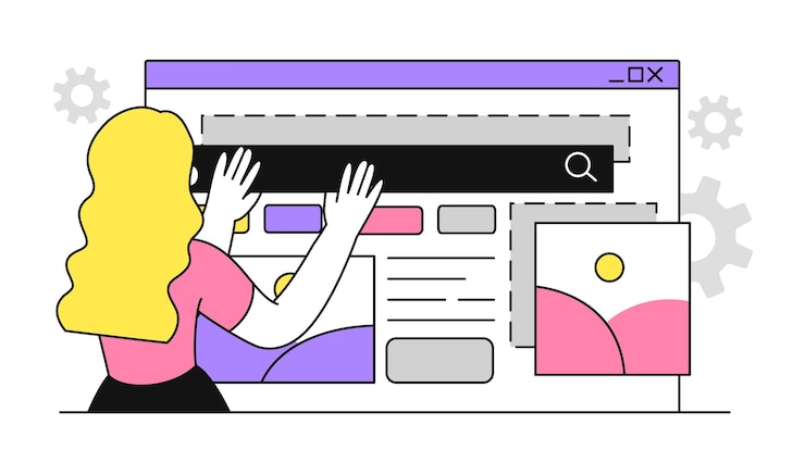 Вектор ux ui дизайн женщина простая молодая девушка разрабатывает графические элементы для веб-страницы и сайта графический дизайнер
