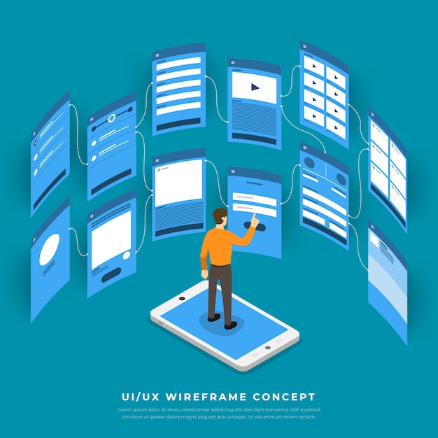 UX UI Flowchart. s  mobile application concept isometric  .  illustration.