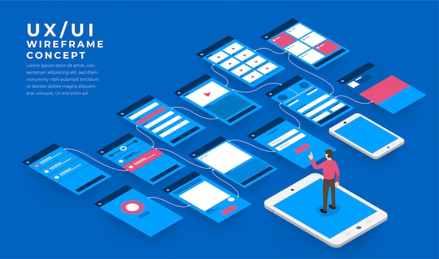 Diagramma di flusso dell'interfaccia utente ux. s isometrico del concetto di applicazione mobile. illustrazione.