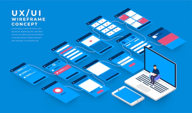 Блок-схема UX UI. концепция мобильного приложения s изометрии. иллюстрация.