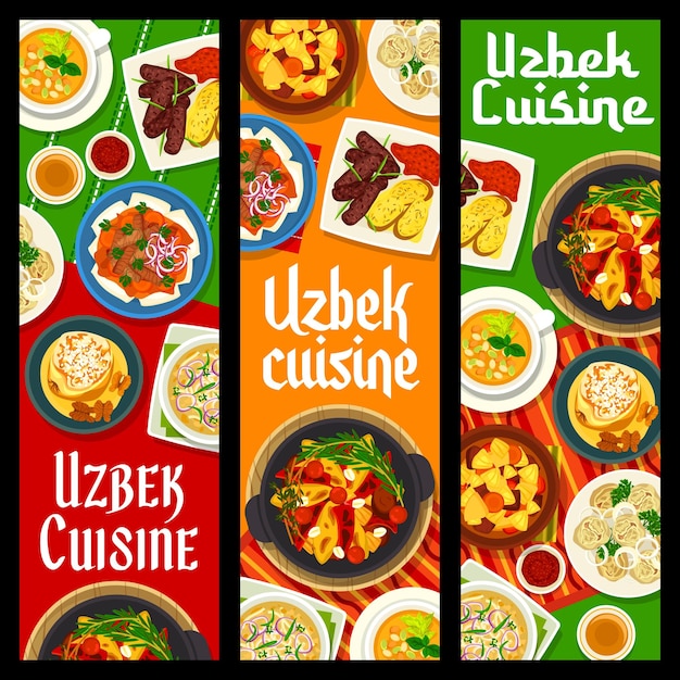 Uzbek cuisine meals banners food dishes and meals