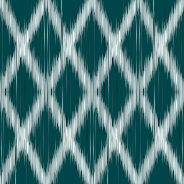 Uzbek tribal net ikat pattern dark green and white colors traditional fabric in uzbekistan vector