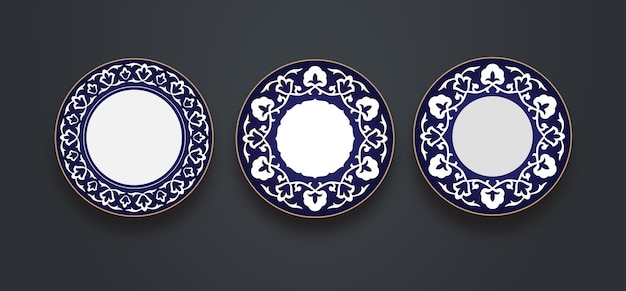 Vector uzbek ttraditional ceramic dishes paxta gul