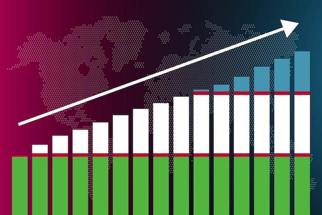 Uzbekistan bar chart graph, increasing values, country statistics concept, Uzbekistan flag on graph