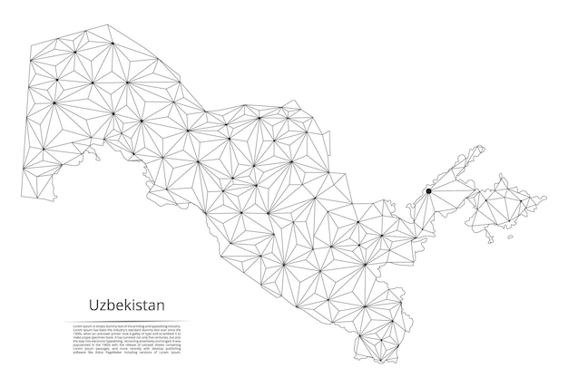 ウズベキスタン通信ネットワーク地図都市の形でライトが付いている世界地図のベクトル低ポリ画像