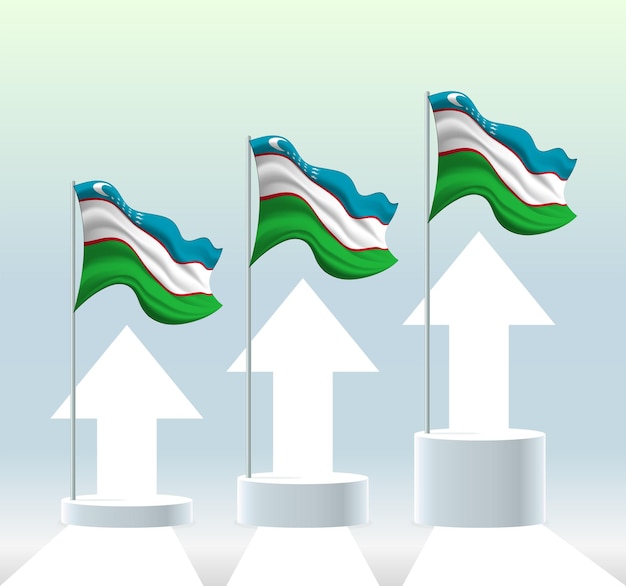 Uzbekistan flag The country is in an uptrend Waving flagpole in modern pastel colors