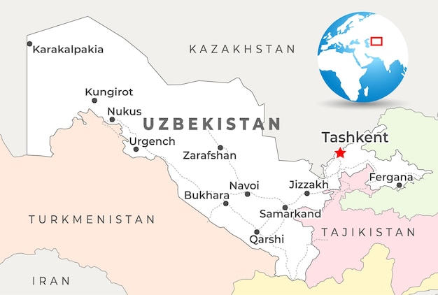 Vector uzbekistan map with capital tashkent most important cities and national borders