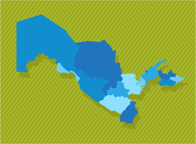 乌兹别克斯坦地图与地区蓝色政治地图绿色背景向量插图