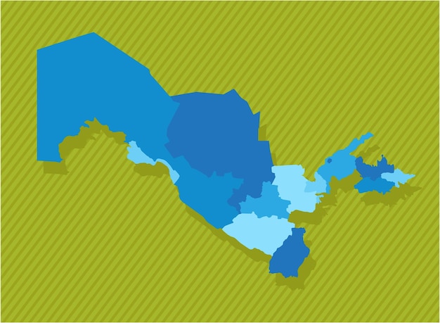 Vettore mappa dell'uzbekistan con regioni mappa politica blu illustrazione vettoriale di sfondo verde