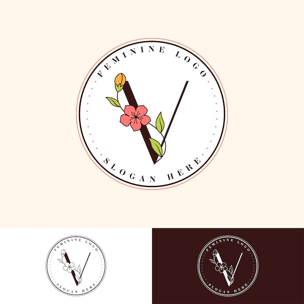 Vector v bloem vrouwelijk logo sjabloon