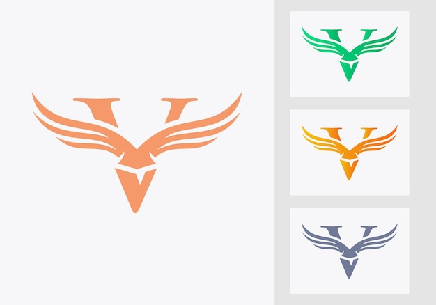 V brief vleugel logo ontwerp. letter V logo en vleugels concept