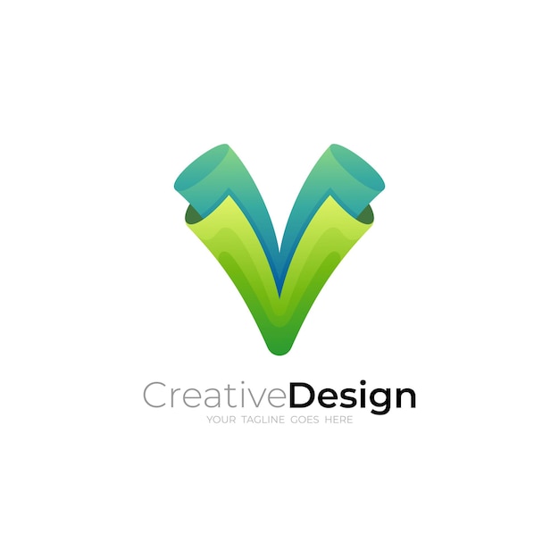 V icon template simple design vector green color