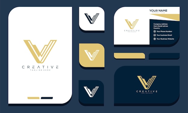 V initial letter logo design and business card