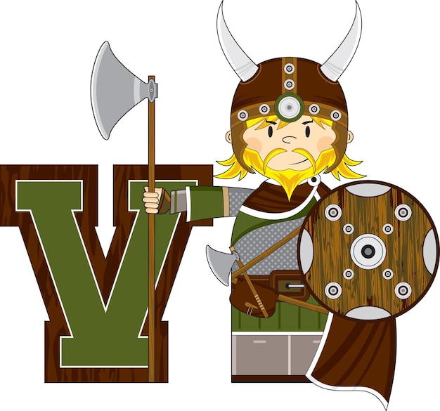 V is for Viking Alphabet Learning Educational Illustration