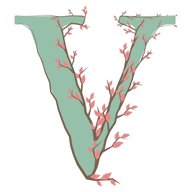 V-letter in hoofdletters gemaakt van zachte handgetekende bladeren