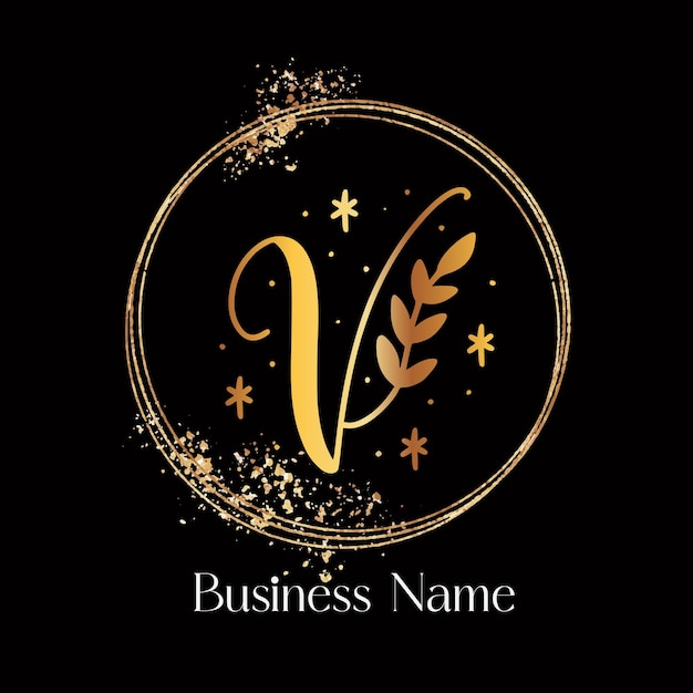 v letter initial logo design zwart en goud glitter logo beauty boutique salon