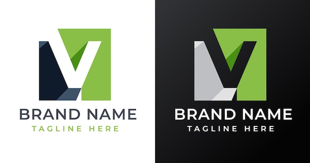 V Letter Logo Design met abstracte vierkante vormstijl