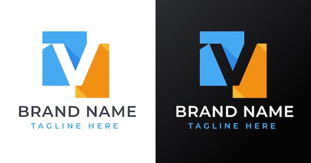 V Letter Logo Design met abstracte vierkante vormstijl