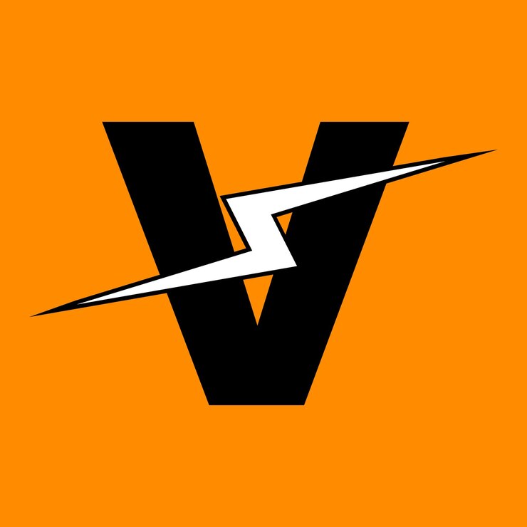 Vector v letter logo design with lighting thunder bolt. electric bolt letter logo