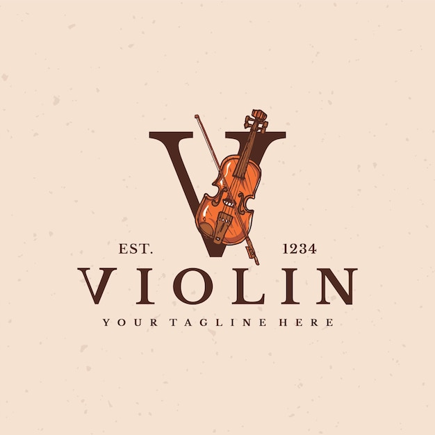 Vettore illustrazione dell'icona del vettore del logo del violino del contrassegno della lettera v