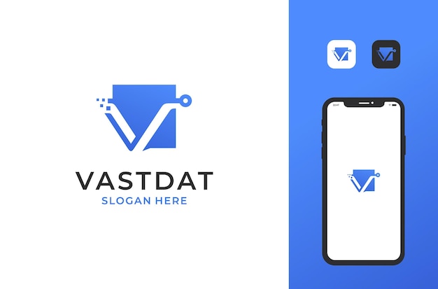 Modello di logo dati logo tecnologia lettera v pronto per l'uso