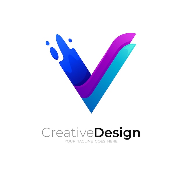 V-logo-ontwerp, 3D-kleurrijke pictogrammen