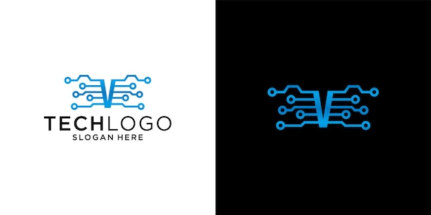 V logo technology design template