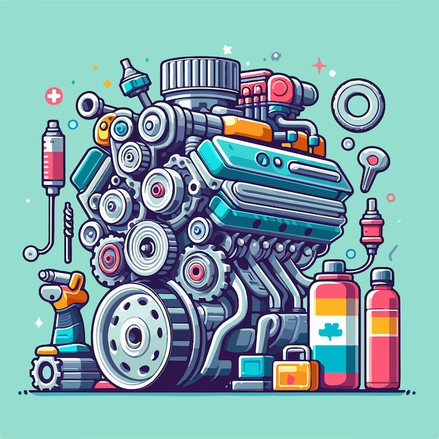 Vector v8 stroke engine cartoon sticker vector