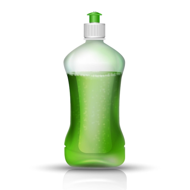 Vaatwasser vloeistof fles met groene dop. pictogram illustratie op witte achtergrond.