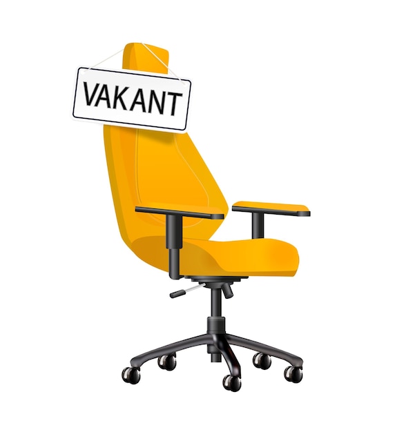 Vector vacant business recruitment concept office chair with a sign vacant we are hiring open vacancy