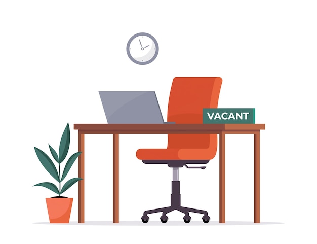 Vector vacant office workplace we are hiring employment vacant sign