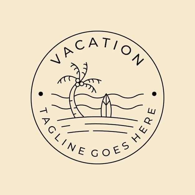 Векторный минималистский дизайн логотипа значка линии искусства для серфинга на пляже