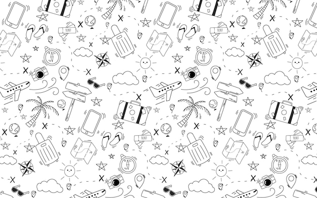 Vector vacation doodle seamless pattern hand drawing travelling