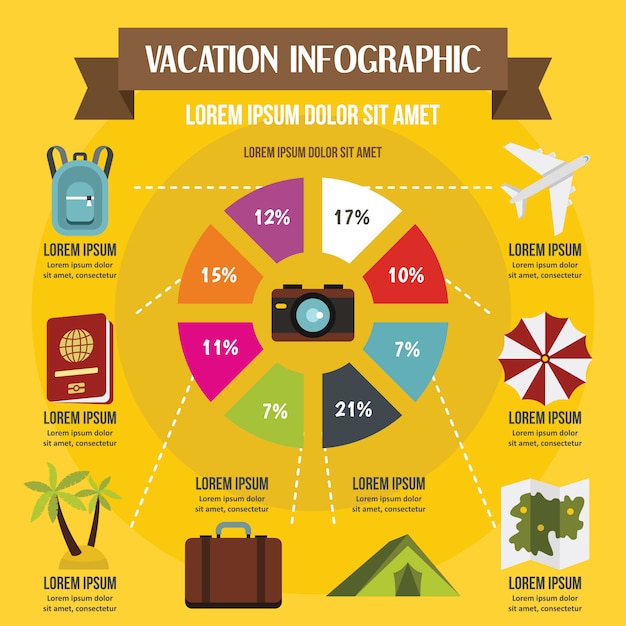 Vettore concetto di vacanza infografica illustrazione piana del concetto del manifesto di vettore infographic di vacanza per il web