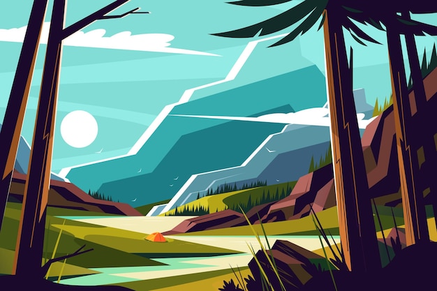 Vacation in mountains illustration.