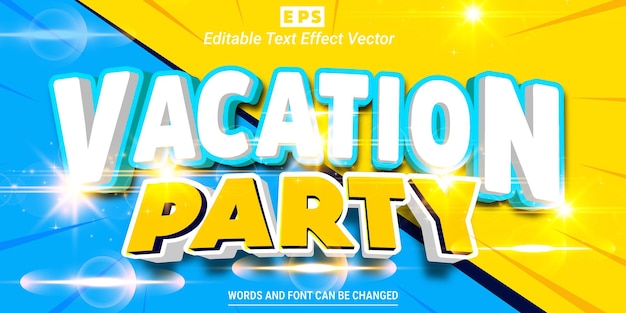 Vacation Party 3d Editable Text Effect Vector With Background