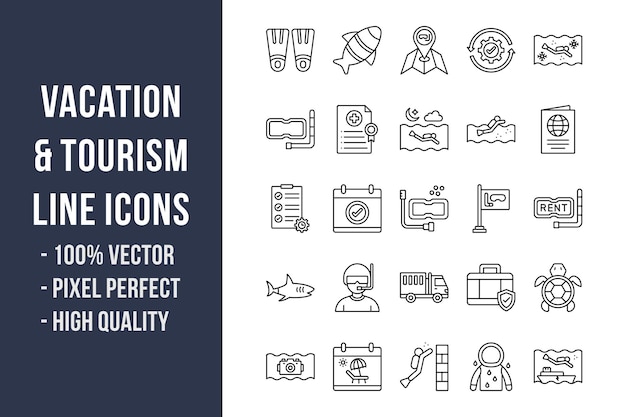 Vacation and Tourism Line Icons