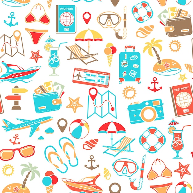 vacation and tourism seamless pattern
