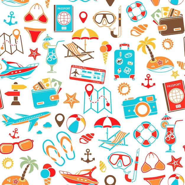 vacation and tourism seamless pattern
