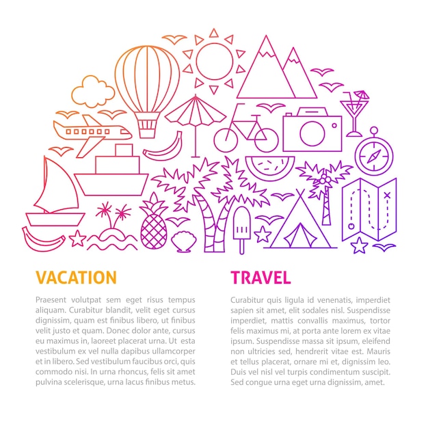 Vacation Travel Line Template. Vector Illustration of Outline Concept.