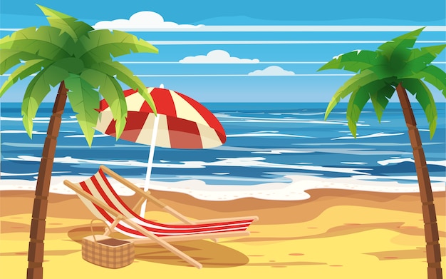 vacation, travel, relax, tropical beach, umbrella beach chair seascape ocean template banner