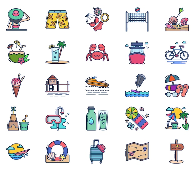 Vacation and travel, summer holiday trip icon set