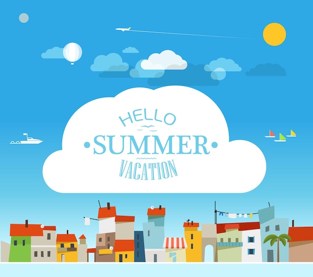 Vacation travelling concept with logo hello summer