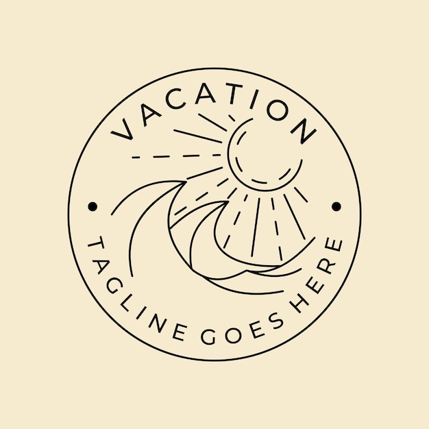 Vacation wave line art badge logo vector minimalist design