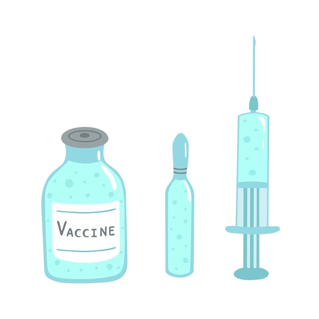 Vaccin en spuit set Hand getekende illustratie