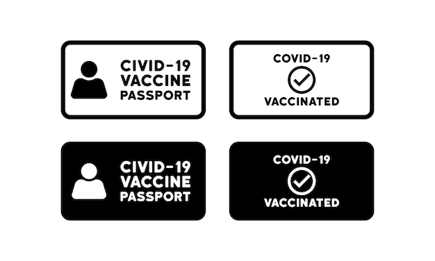 Vaccin paspoort icon set Vaccinatie medische kaart of paspoort icoon Certificaat van vaccinatie tegen Covid19 Vector eps 10