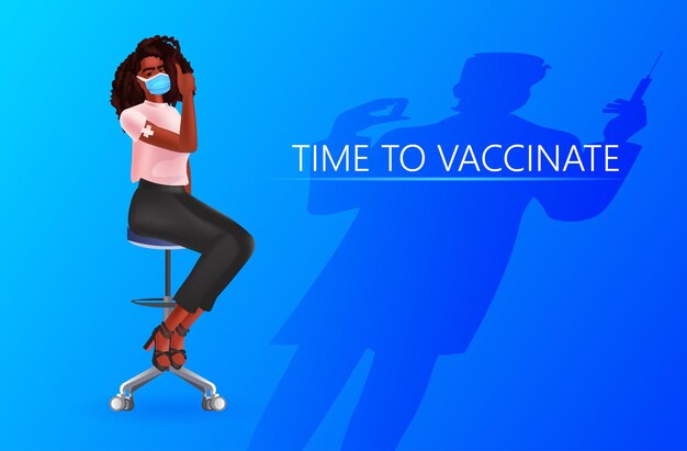 ワクチン注射が成功した後のワクチン接種されたアフリカ系アメリカ人女性covid-19ワクチン接種の概念をワクチン接種する時間