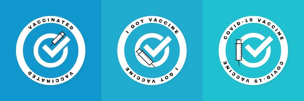 Вектор Вакцинированный набор наклеек covid19 вакцина прививка я получил свою вакцину covid19 дизайн логотипа для здоровья и защиты медицины векторная иллюстрация